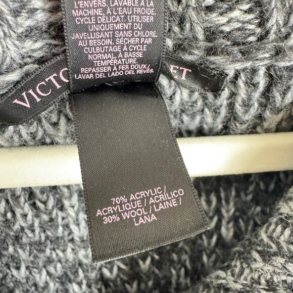 Victoria's Secret Gray Wool Blend Belted Chunky Knit Button Up Cardigan M - Picture 6 of 7